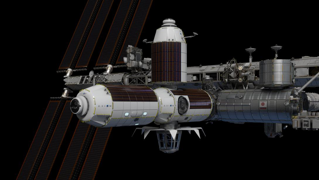 הדמיה משנת 2020, המציגה את המודולים של תחנת Axiom Space כחלק מתחנת החלל הבינלאומית (ISS).צילום: Axiom Space, Inc.
