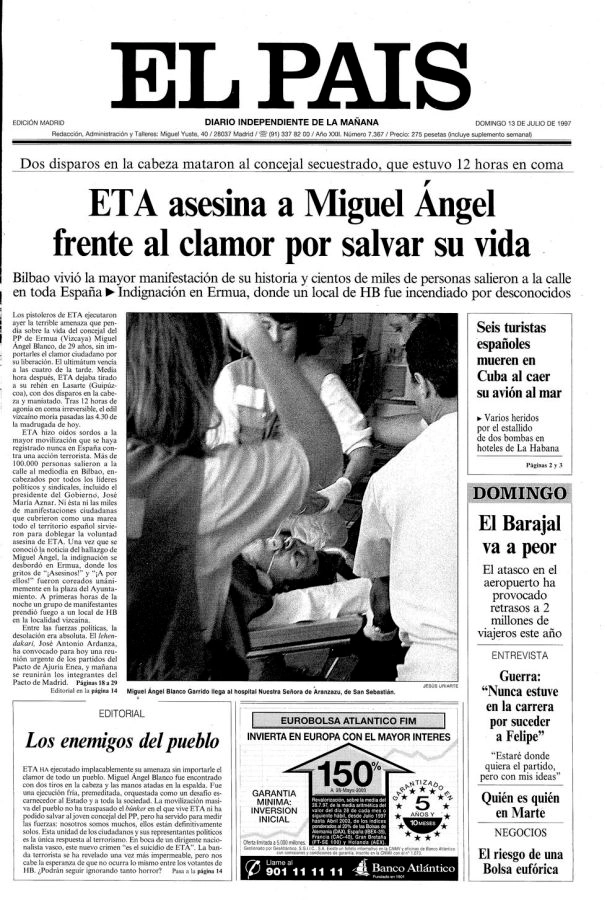 הדיווח על חטיפתו ורציחתו של מיגל בעיתון El País.