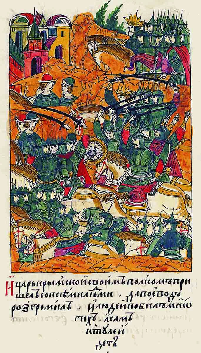 איור מהמאה ה-16 של שרפת מוסקבה ב-1571.