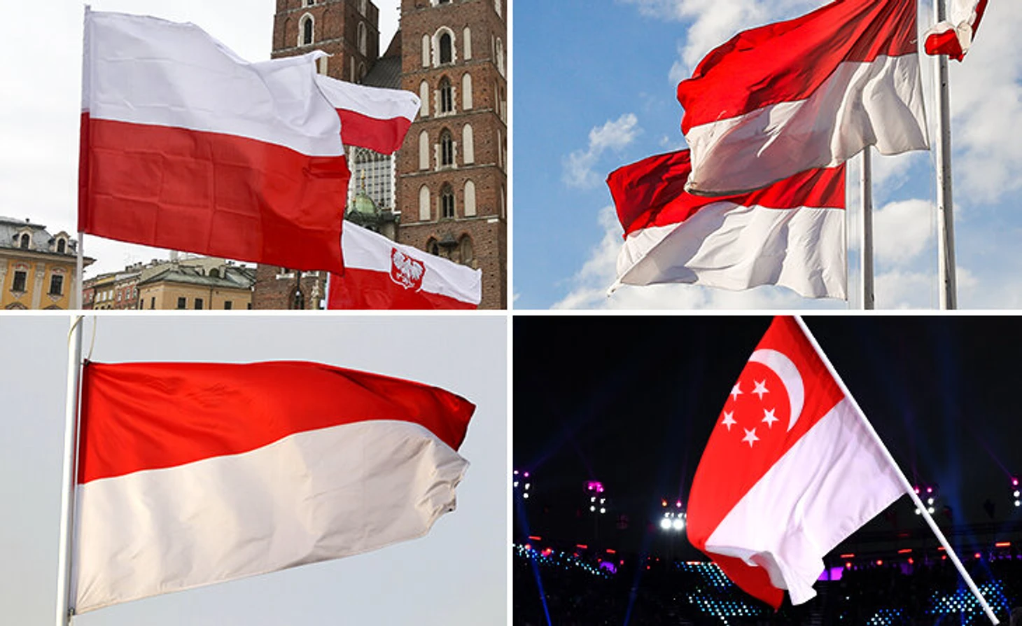 מדוע דגלי פולין 🇵🇱, מונקו 🇲🇨, סינגפור 🇸🇬 ואינדונזיה 🇮🇩 כל כך דומים?