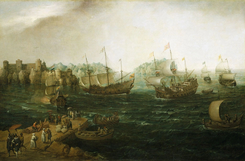 "ספינות סוחר במזרח", 1614, מאת הצייר ההולנדי הנדריק פרום.