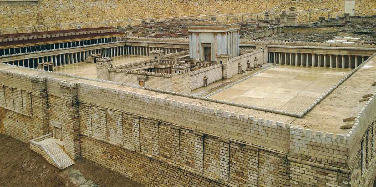 דגם שחזור של בית המקדש השני, מאת מיכאל אבי-יונה, 1966. מקור: האנציקלופדיה להיסטוריה עולמית