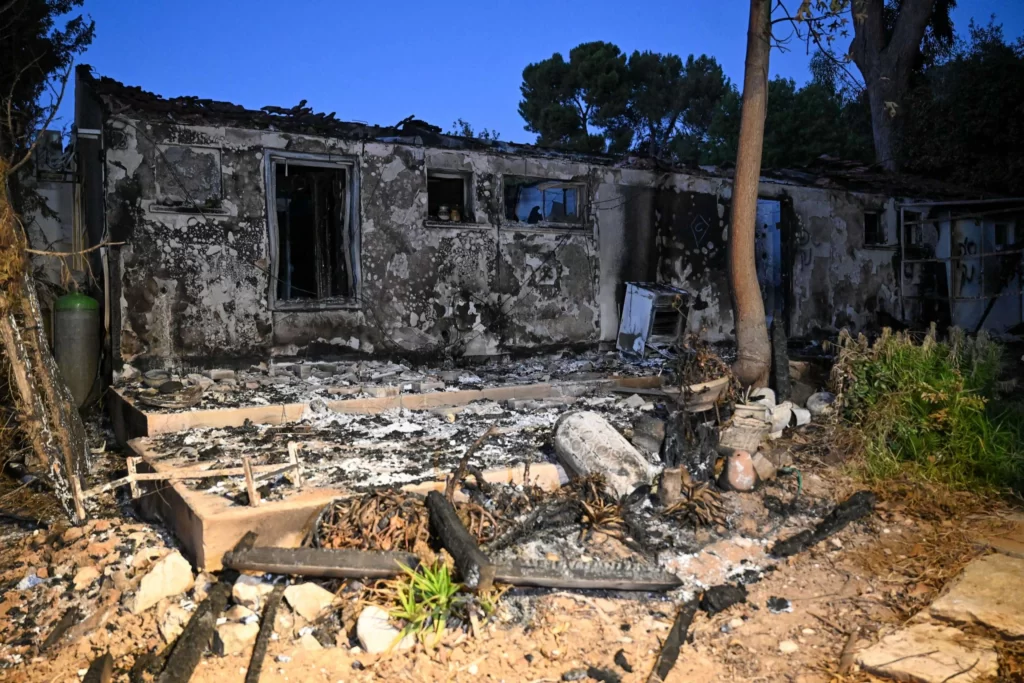 Kibbutz Be’eri. In the aftermath of the 2023 Simchat Torah massacre. Credit: Alexi J. Rosenfeld/Getty Images