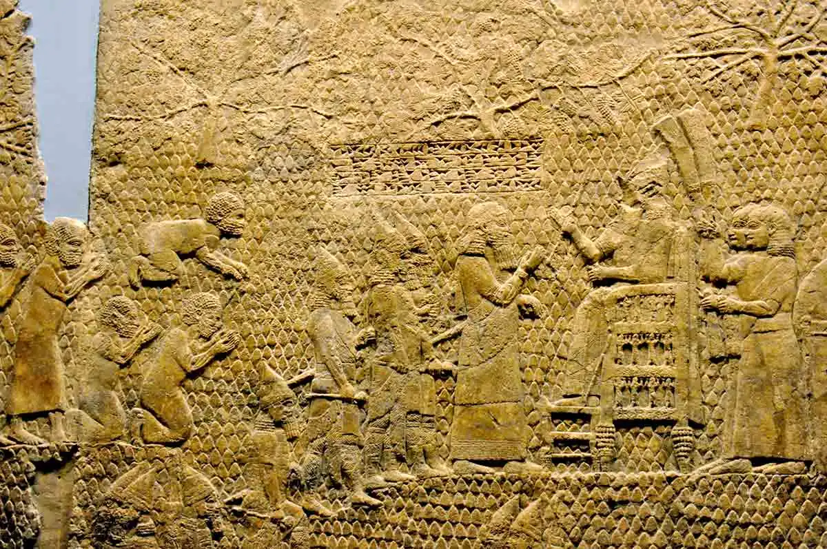 A relief depicting Sennacherib receiving captives after the fall of the Judean city of Lachish, via World History Encyclopedia