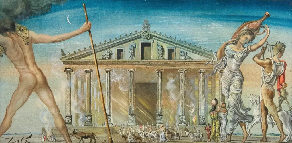 מקדש דיאנה באפסוס, סלבדור דאלי, סביבות 1954. מקור: Fundació Gala-Salvador Dalí. מקדש דיאנה באפסוס, סלבדור דאלי, סביבות 1954. מקור: Fundació Gala-Salvador Dalí.