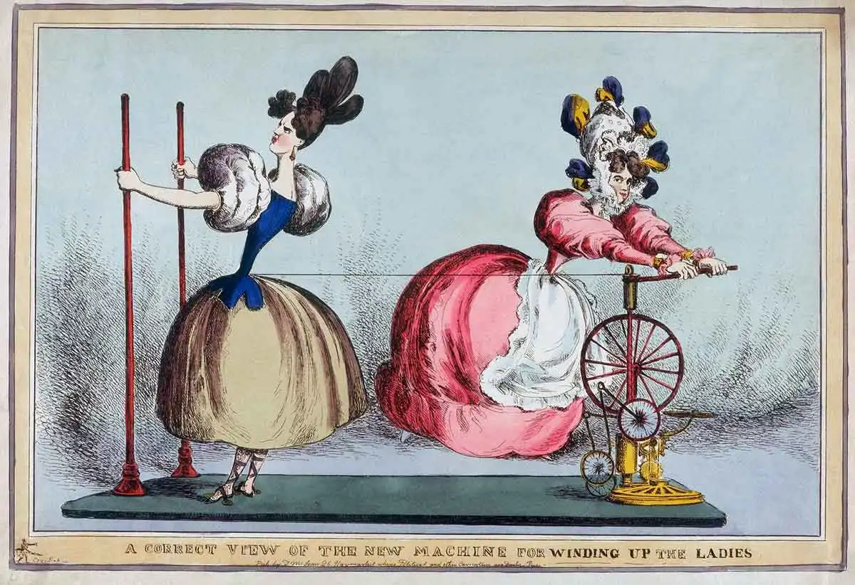 קריקטורה של נשים לובשות מחוך, מאת T. McLean, 1830. מקור: Science Museum Group.