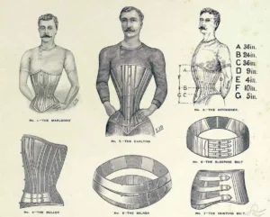פרסומת למחוכים לגברים, המחוכים של מאדאם דאודינג, 1896. מקור: Dark Garden.