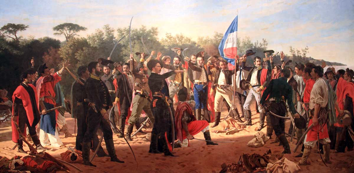 שבועת שלושים ושלושה המזרחיים המתארת את תחילת המרד במחוז סיספלטינה, מאת חואן מנואל בלאנס, בין 1875 ל-1878. מקור: המוזיאון הלאומי לאמנויות חזותיות, אורוגוואי